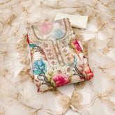 White Organza Handworked Position Print Unstitched Suit